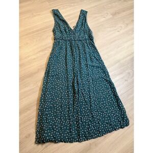 Roxy Teal Green Floral Sleeveless Wide Leg Jumpsuit V-Neck Size Large